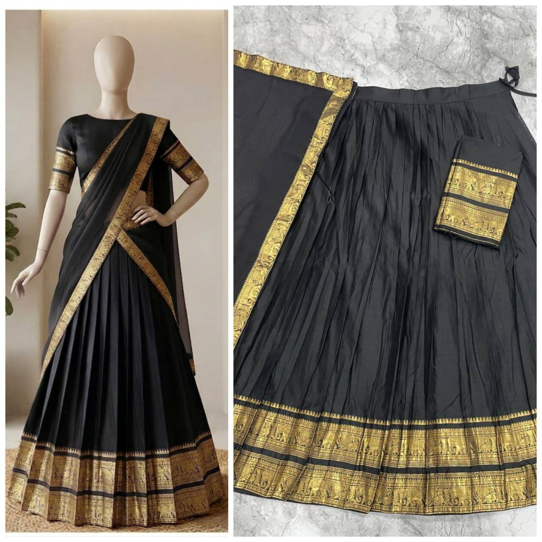 South Indian Kanci Cotton Silk Zari Weaving Lehenga Choli Set with Georgette Dupatta for Women