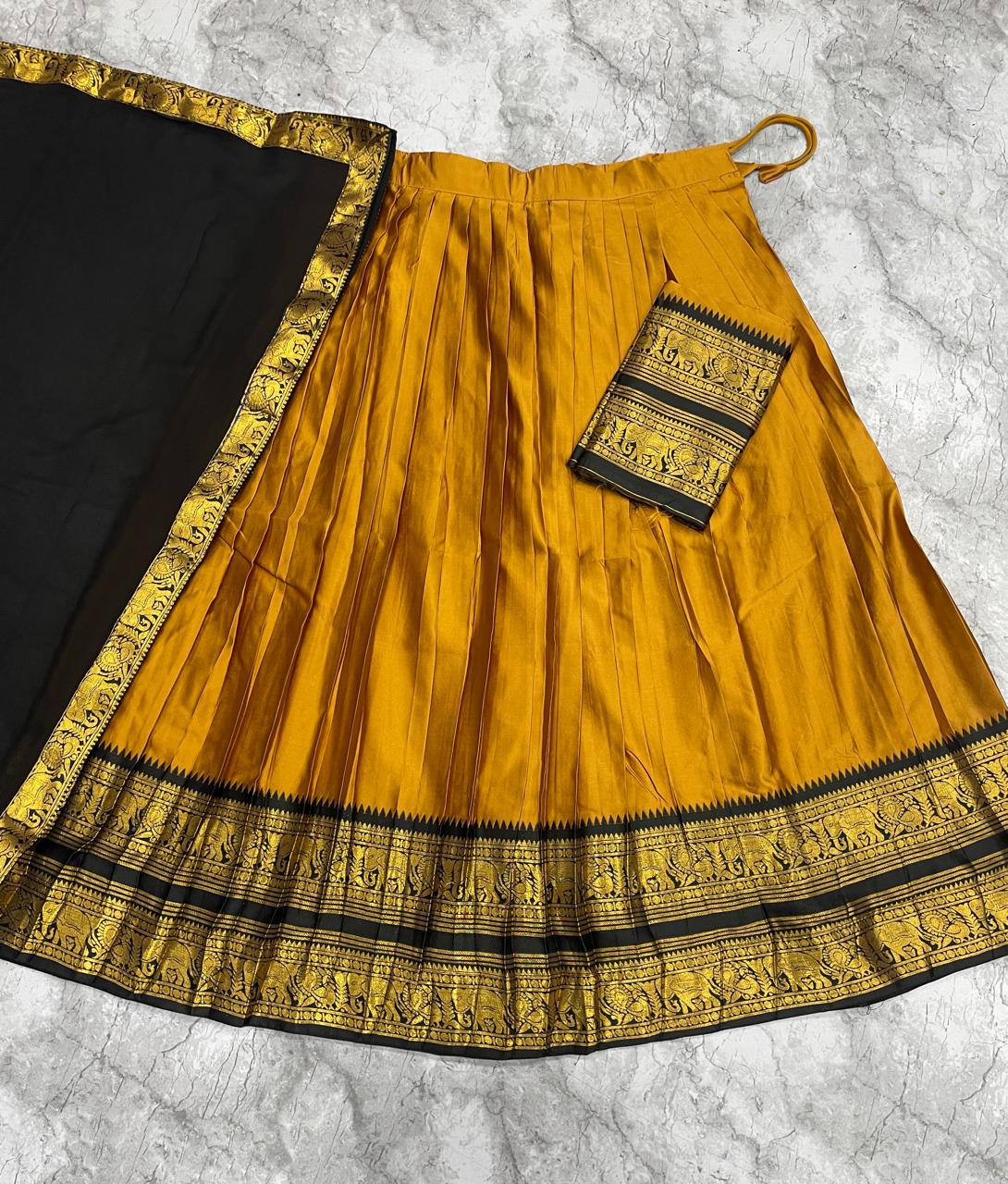 South Indian Kanci Cotton Silk Zari Weaving Lehenga Choli Set with Georgette Dupatta for Women