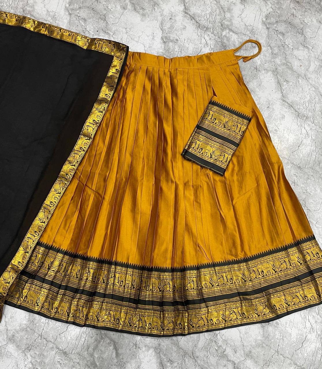 South Indian Kanci Cotton Silk Zari Weaving Lehenga Choli Set with Georgette Dupatta for Women