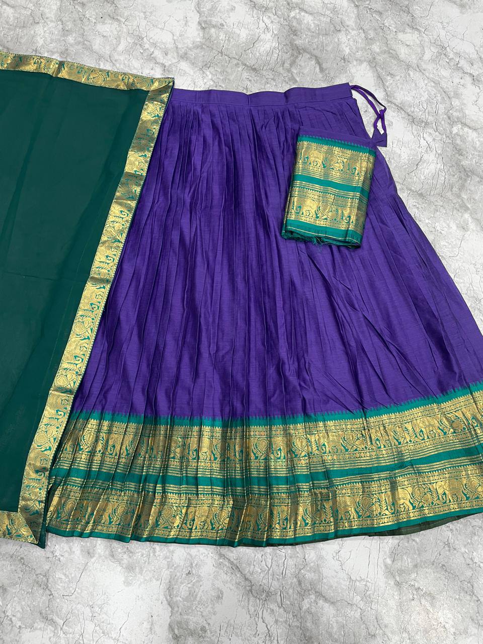 South Indian Kanci Cotton Silk Zari Weaving Lehenga Choli Set with Georgette Dupatta for Women