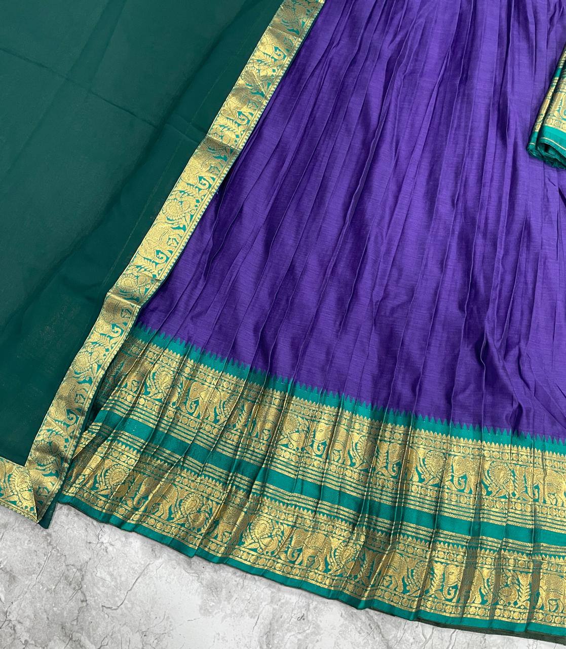 South Indian Kanci Cotton Silk Zari Weaving Lehenga Choli Set with Georgette Dupatta for Women