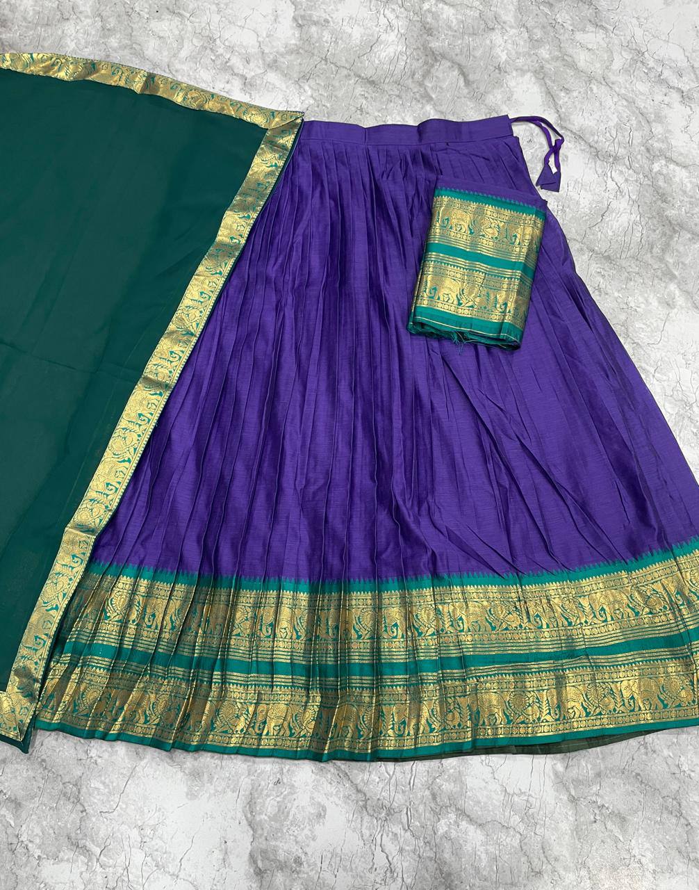 South Indian Kanci Cotton Silk Zari Weaving Lehenga Choli Set with Georgette Dupatta for Women