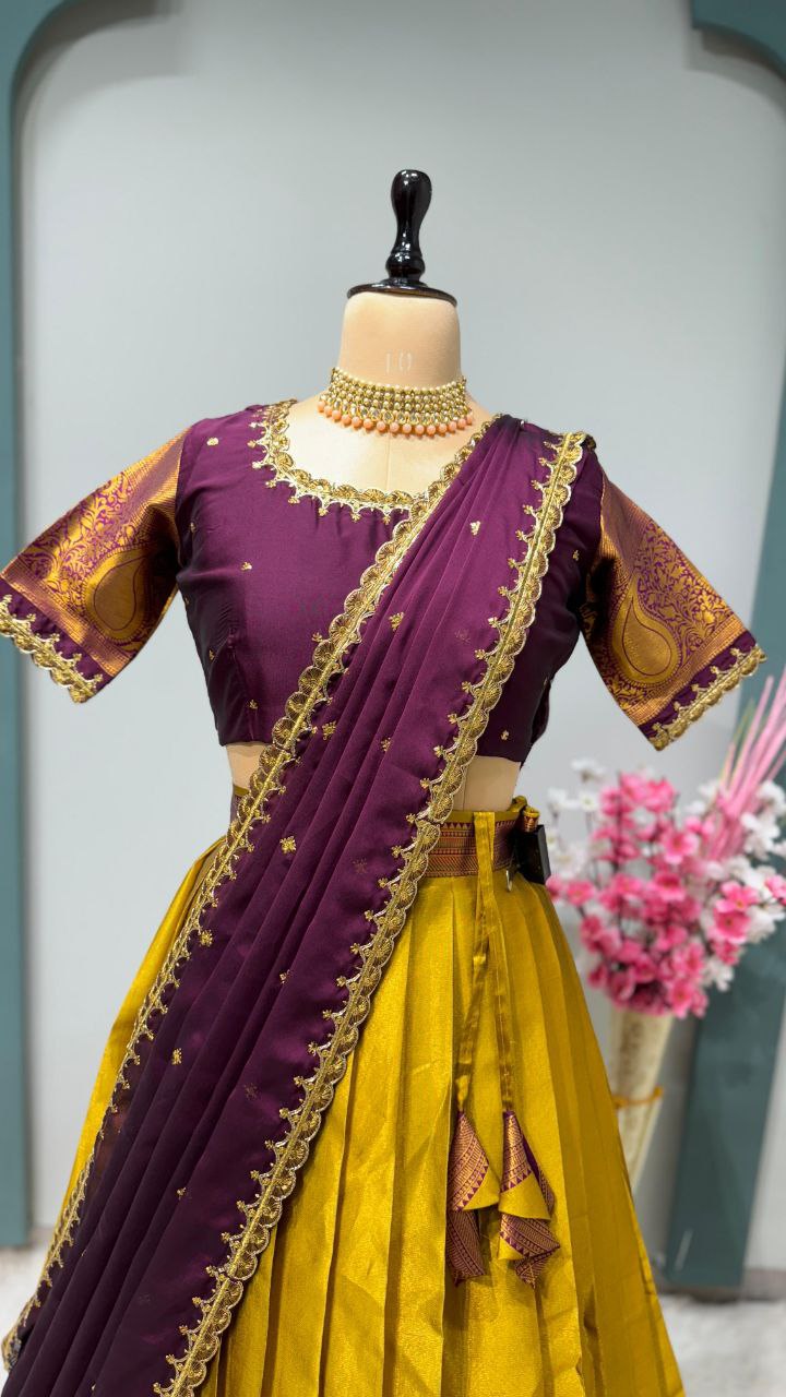 Kanjivaram Silk Designer Maggam Work Semi-Stitched Lehenga Set