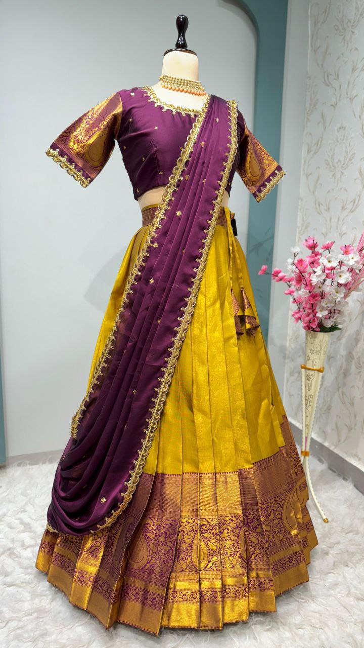 Kanjivaram Silk Designer Maggam Work Semi-Stitched Lehenga Set