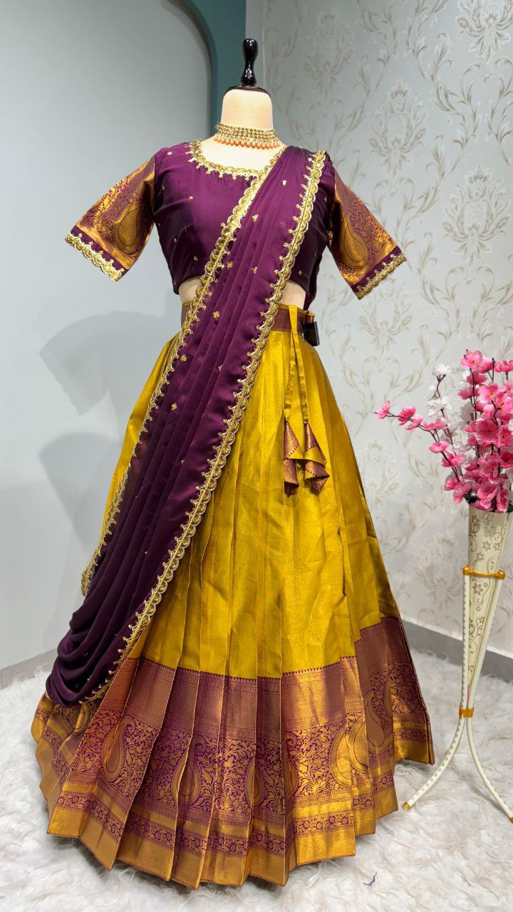 Kanjivaram Silk Designer Maggam Work Semi-Stitched Lehenga Set
