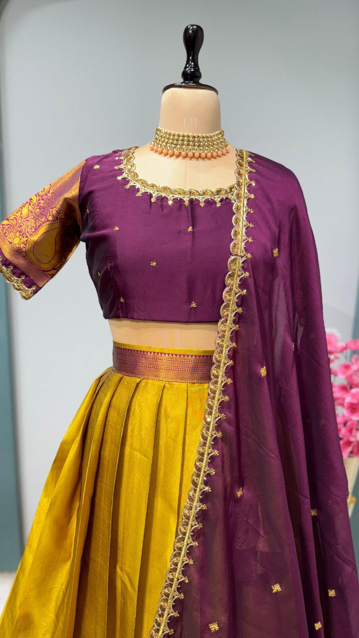 Kanjivaram Silk Designer Maggam Work Semi-Stitched Lehenga Set
