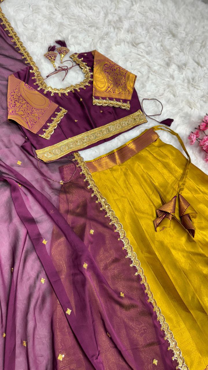 Kanjivaram Silk Designer Maggam Work Semi-Stitched Lehenga Set