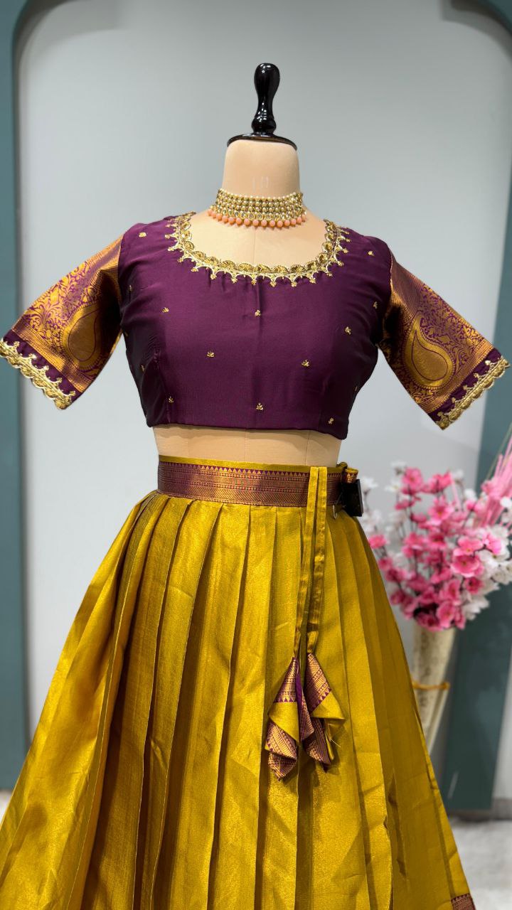 Kanjivaram Silk Designer Maggam Work Semi-Stitched Lehenga Set