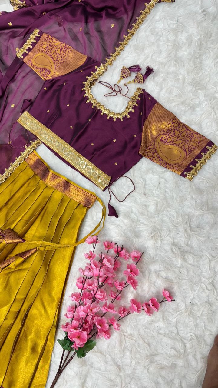 Kanjivaram Silk Designer Maggam Work Semi-Stitched Lehenga Set