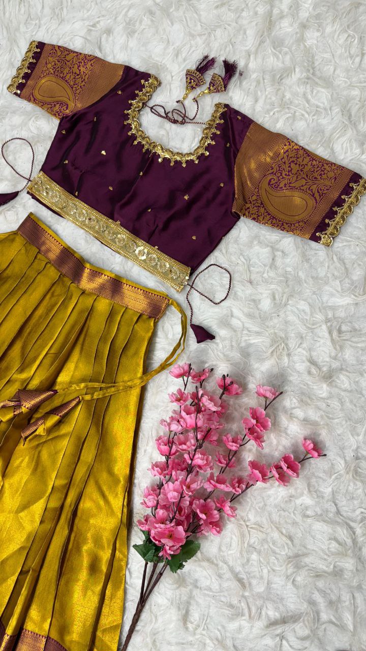 Kanjivaram Silk Designer Maggam Work Semi-Stitched Lehenga Set