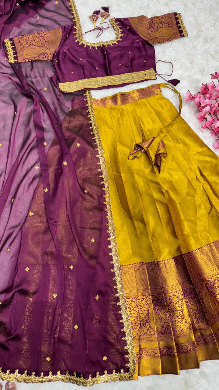Kanjivaram Silk Designer Maggam Work Semi-Stitched Lehenga Set