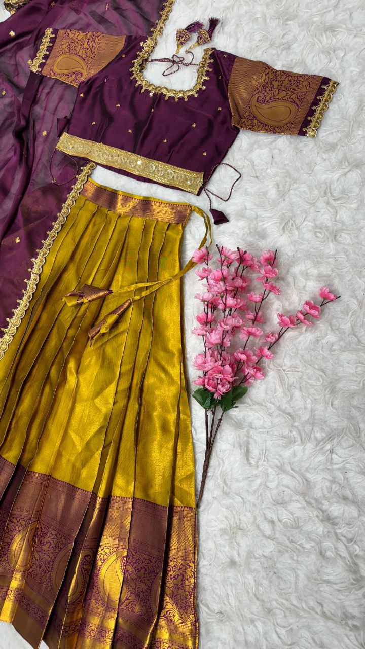 Kanjivaram Silk Designer Maggam Work Semi-Stitched Lehenga Set