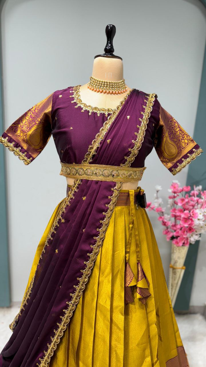Kanjivaram Silk Designer Maggam Work Semi-Stitched Lehenga Set