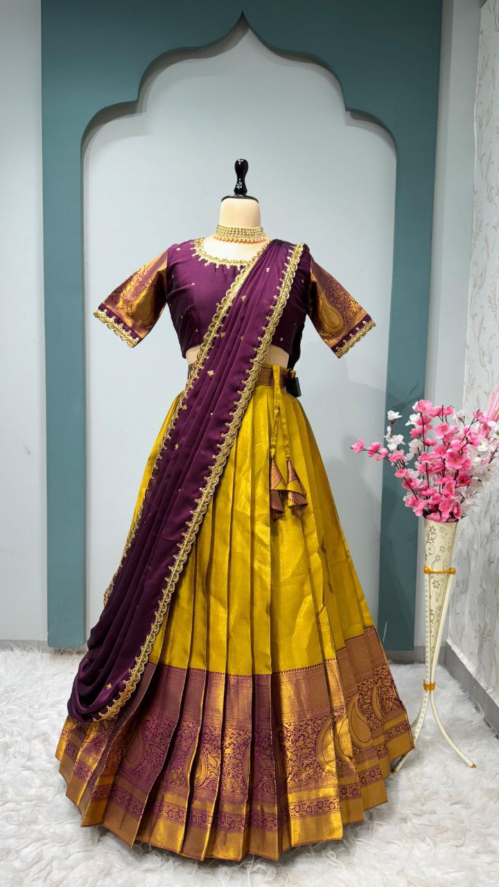 Kanjivaram Silk Designer Maggam Work Semi-Stitched Lehenga Set