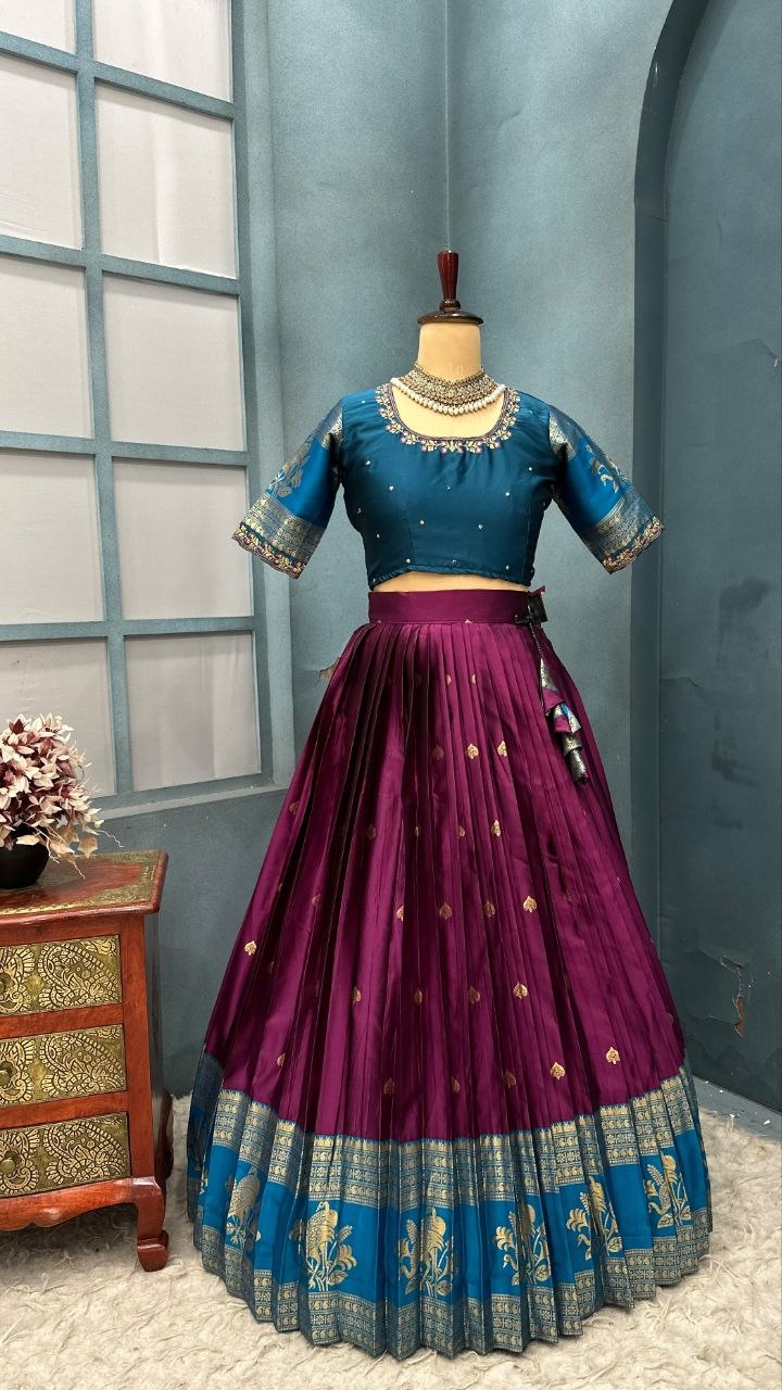 Exclusive Pure Kanjivaram Silk Stitched Lehenga Set with Designer Embroidery Blouse & Dupatta