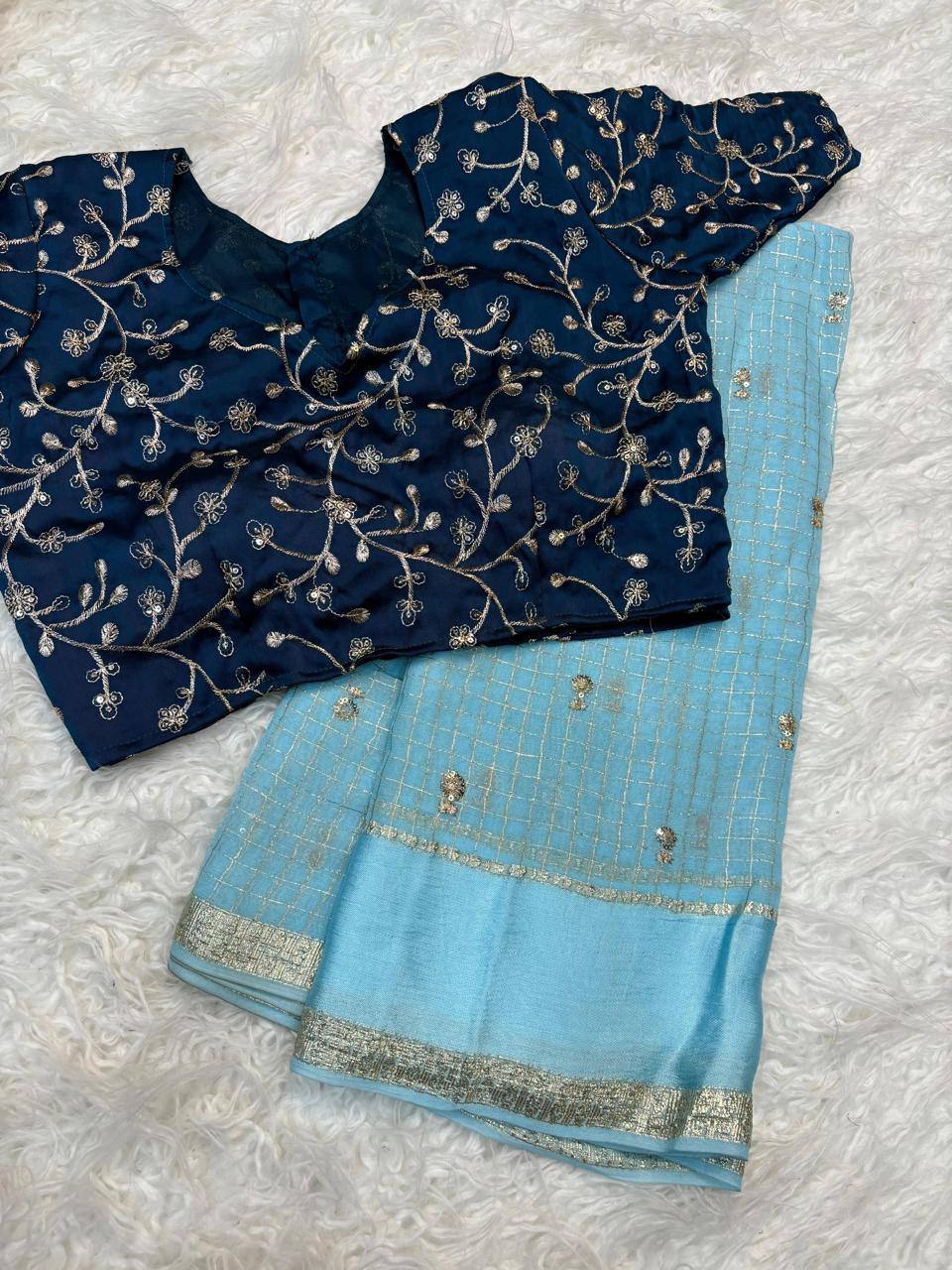 Pure viscose georgette saree with embroidered blouse