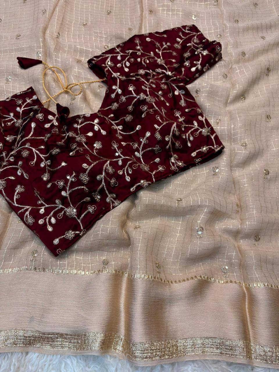 Pure viscose georgette saree with embroidered blouse
