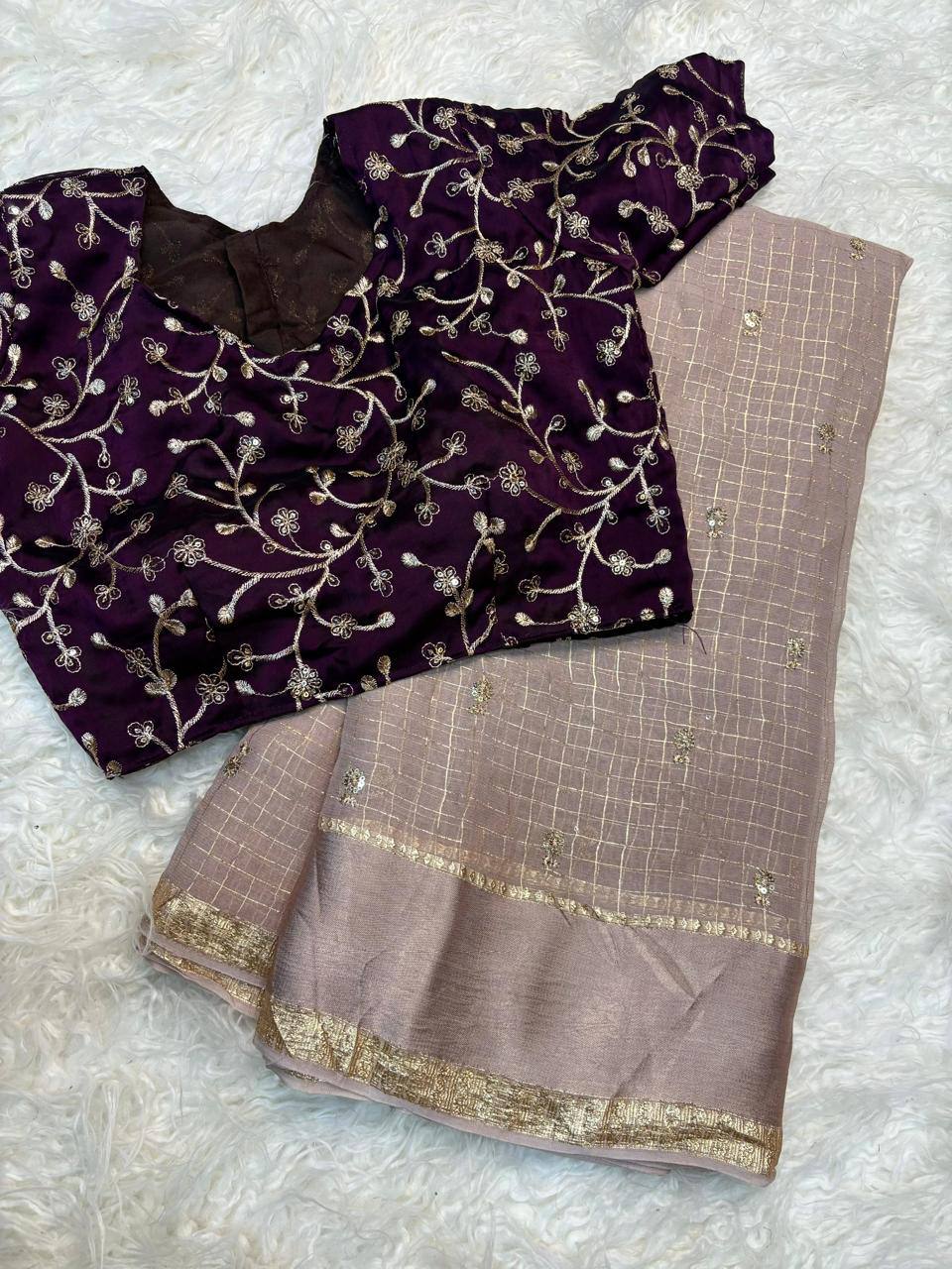 Pure viscose georgette saree with embroidered blouse