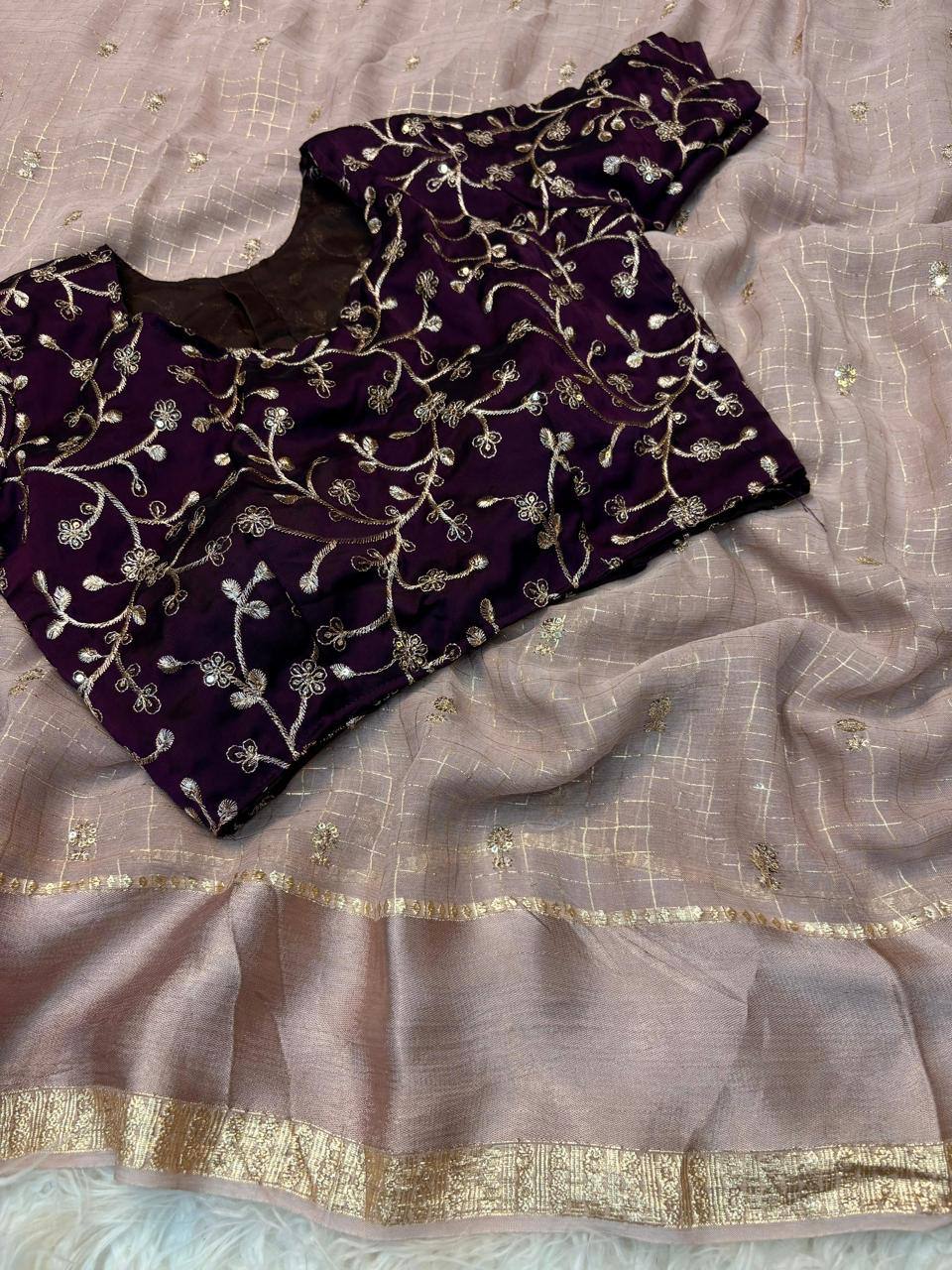 Pure viscose georgette saree with embroidered blouse