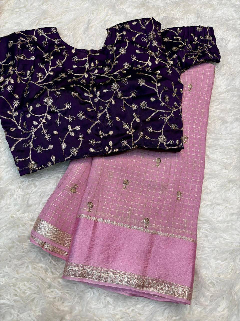 Pure viscose georgette saree with embroidered blouse