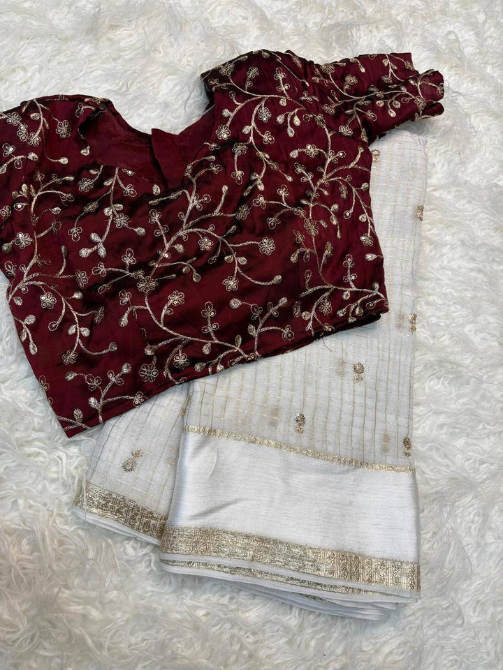 Pure viscose georgette saree with embroidered blouse