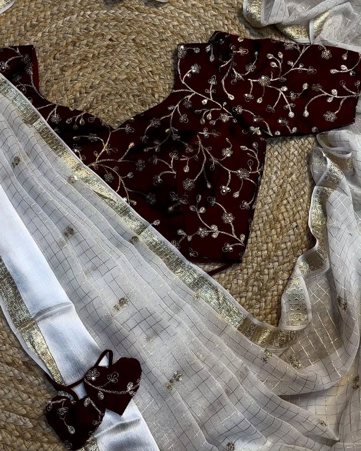Pure viscose georgette saree with embroidered blouse