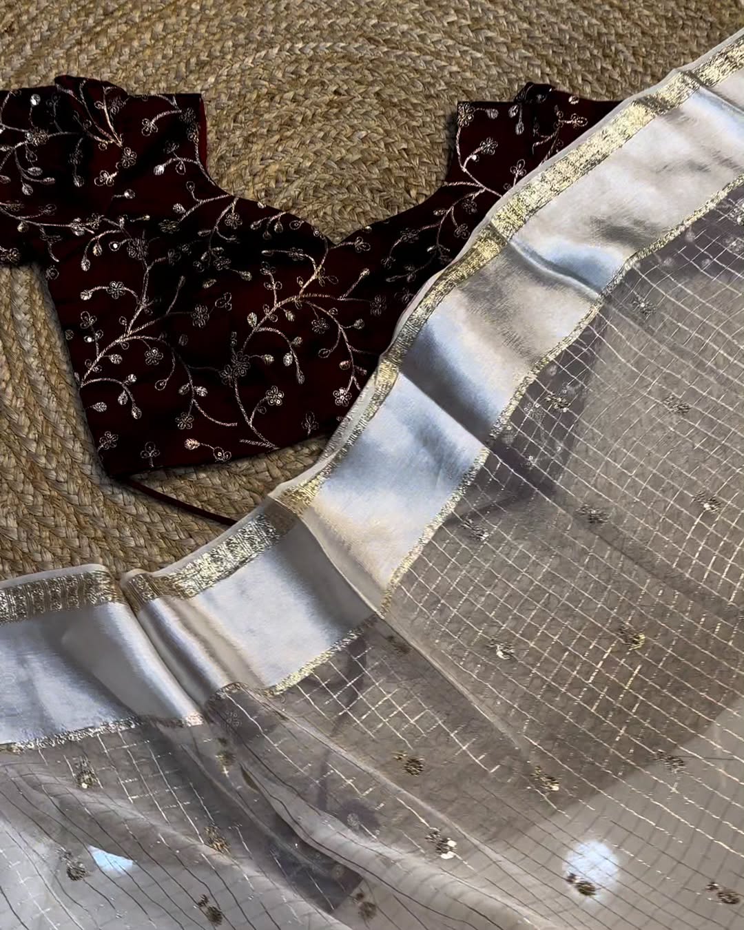 Pure viscose georgette saree with embroidered blouse