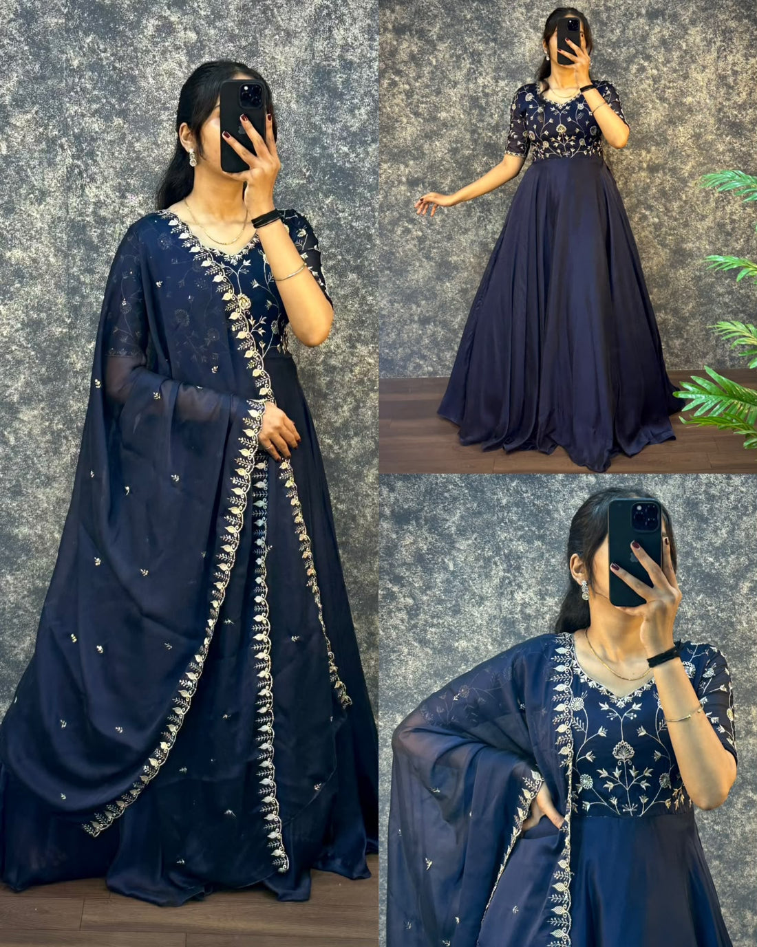 Ambika Silk Embroidered Festival Gown With Duppata