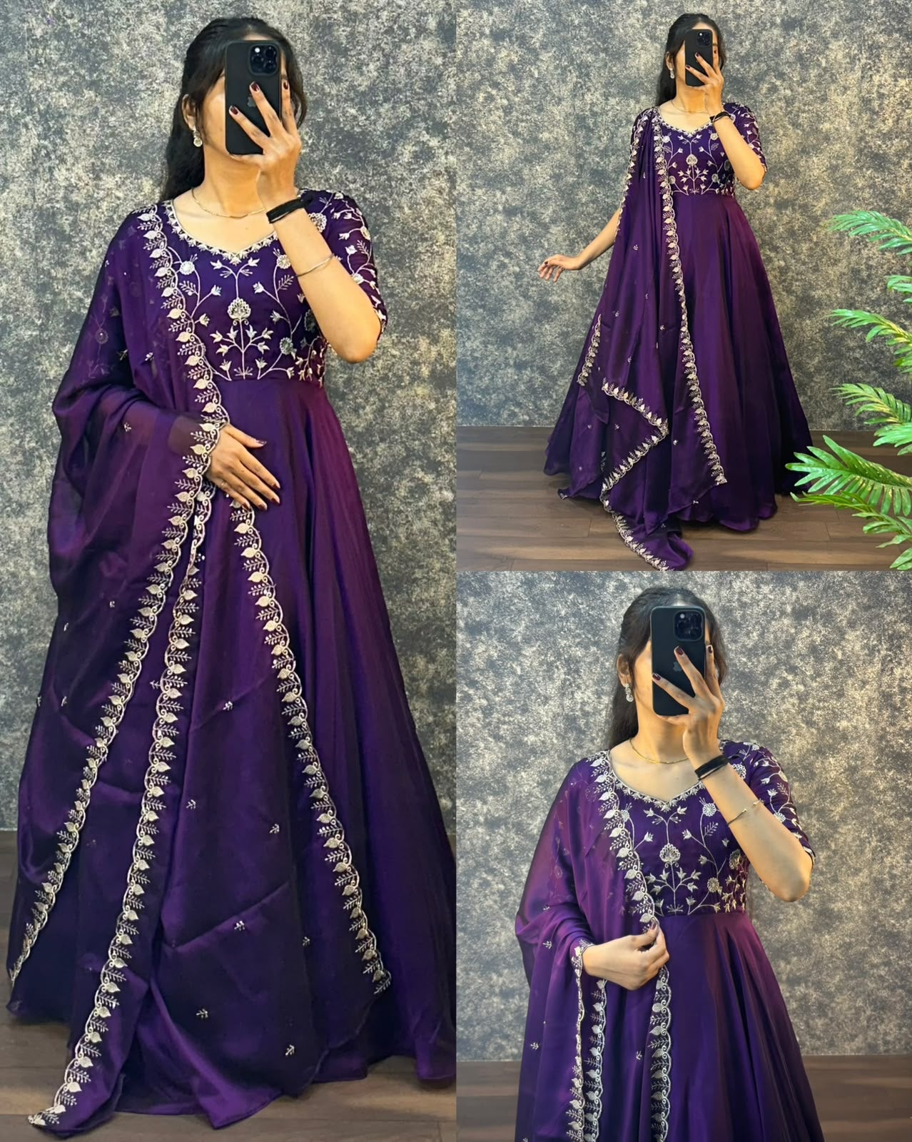 Ambika Silk Embroidered Festival Gown With Duppata
