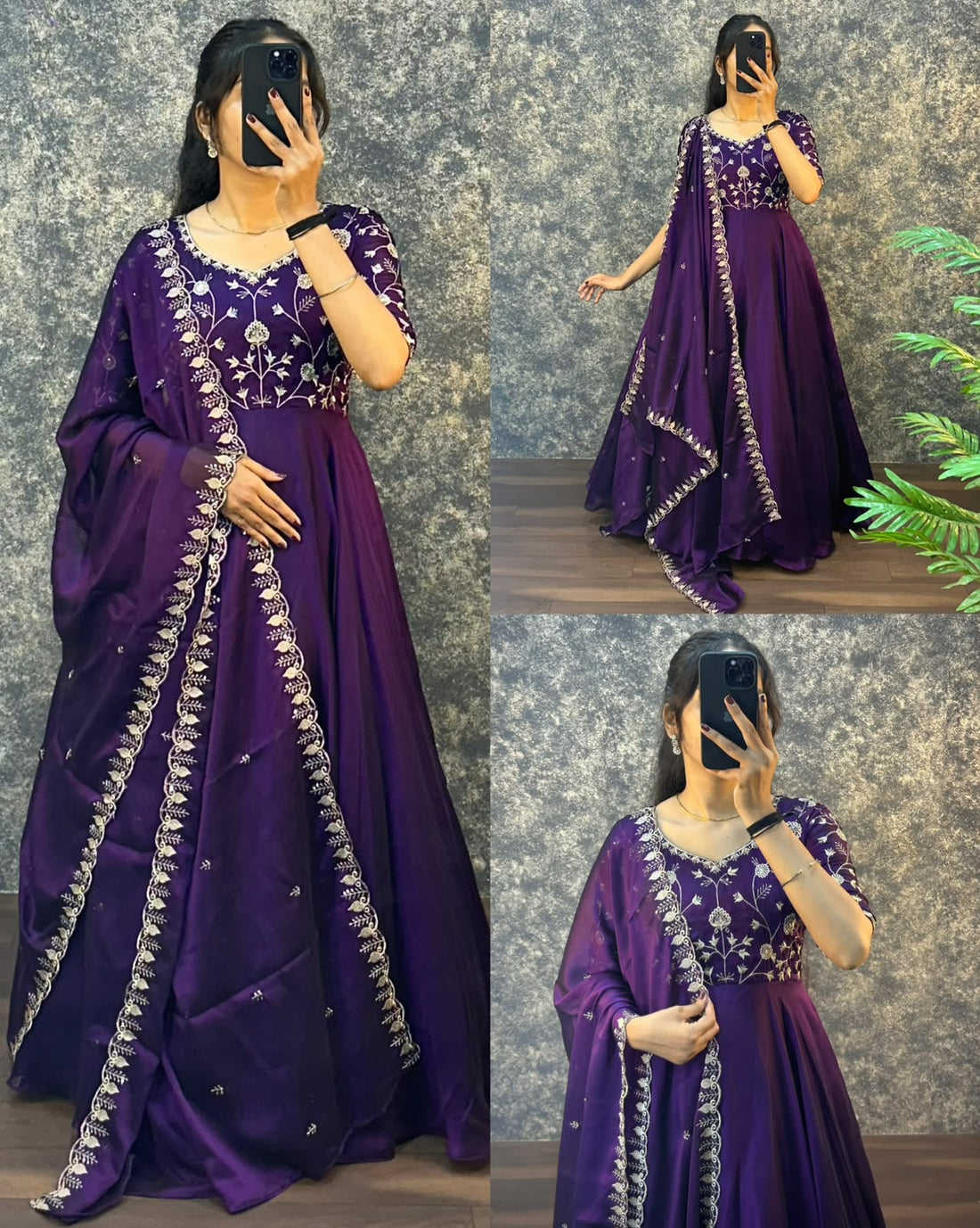 Ambika Silk Embroidered Festival Gown With Duppata