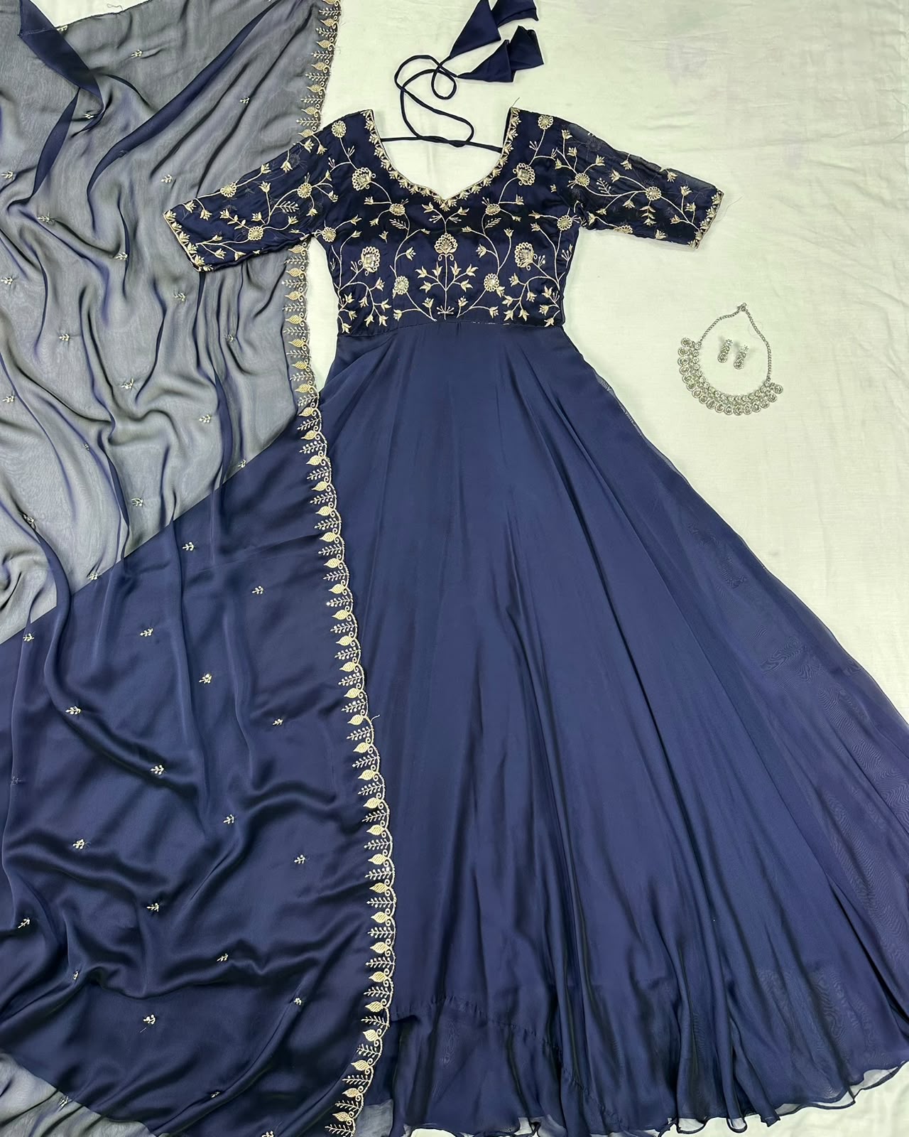 Ambika Silk Embroidered Festival Gown With Duppata