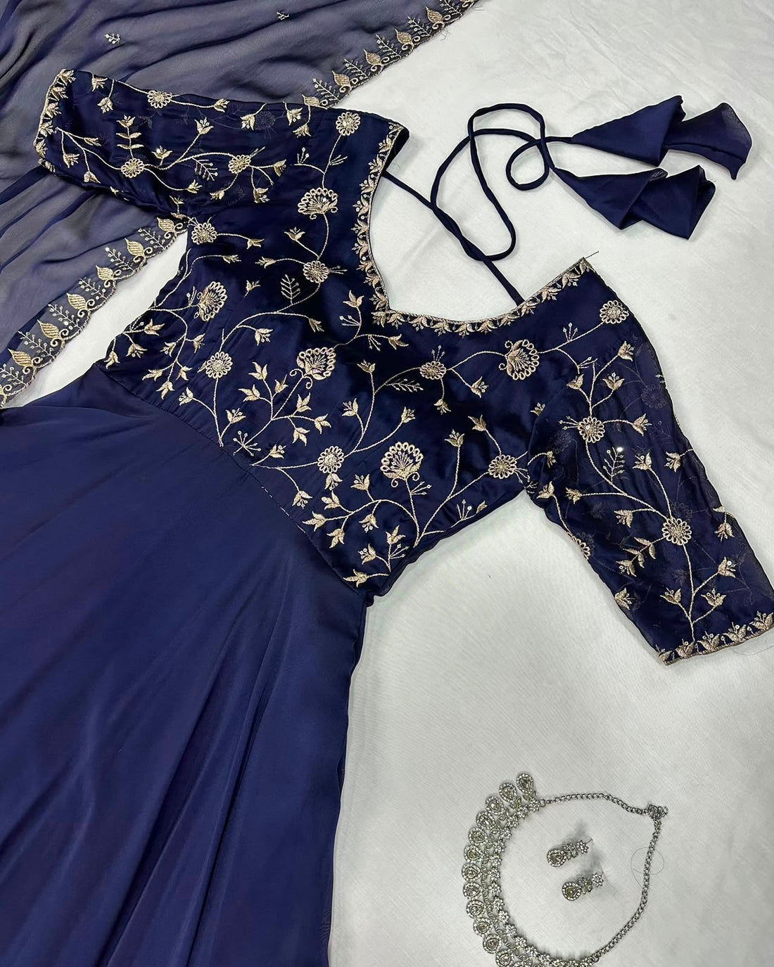 Ambika Silk Embroidered Festival Gown With Duppata