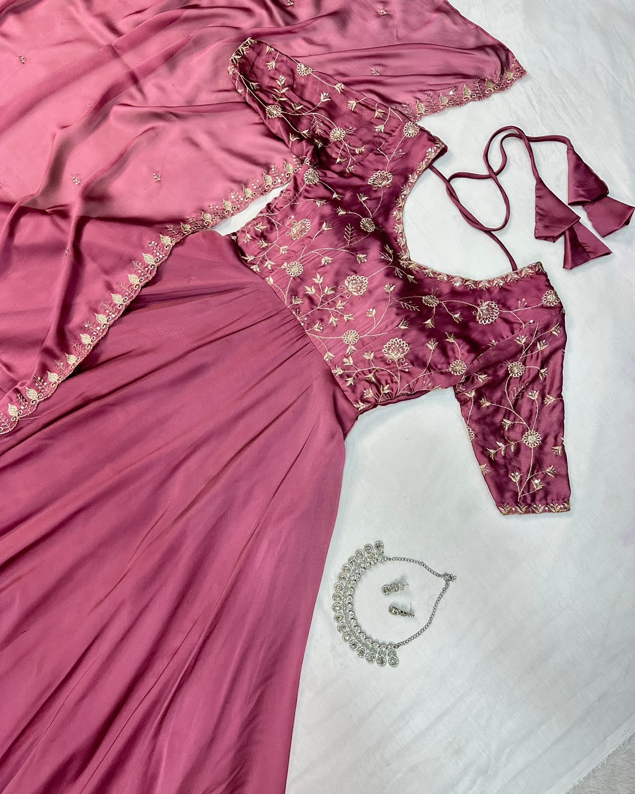Ambika Silk Embroidered Festival Gown With Duppata