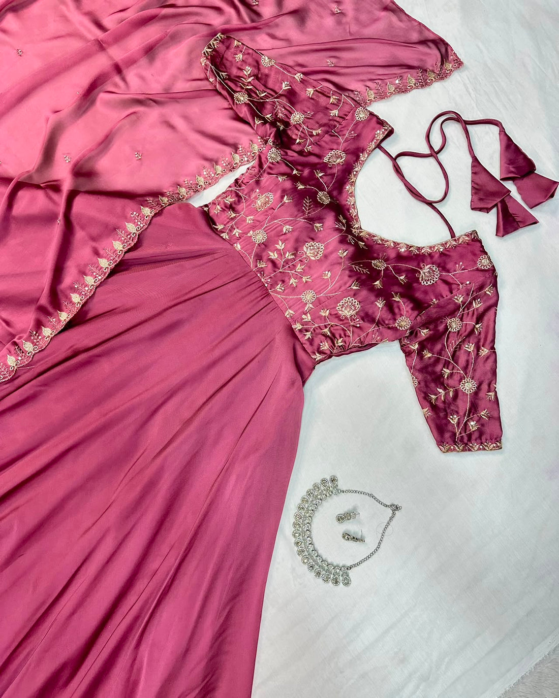 Ambika Silk Embroidered Festival Gown With Duppata