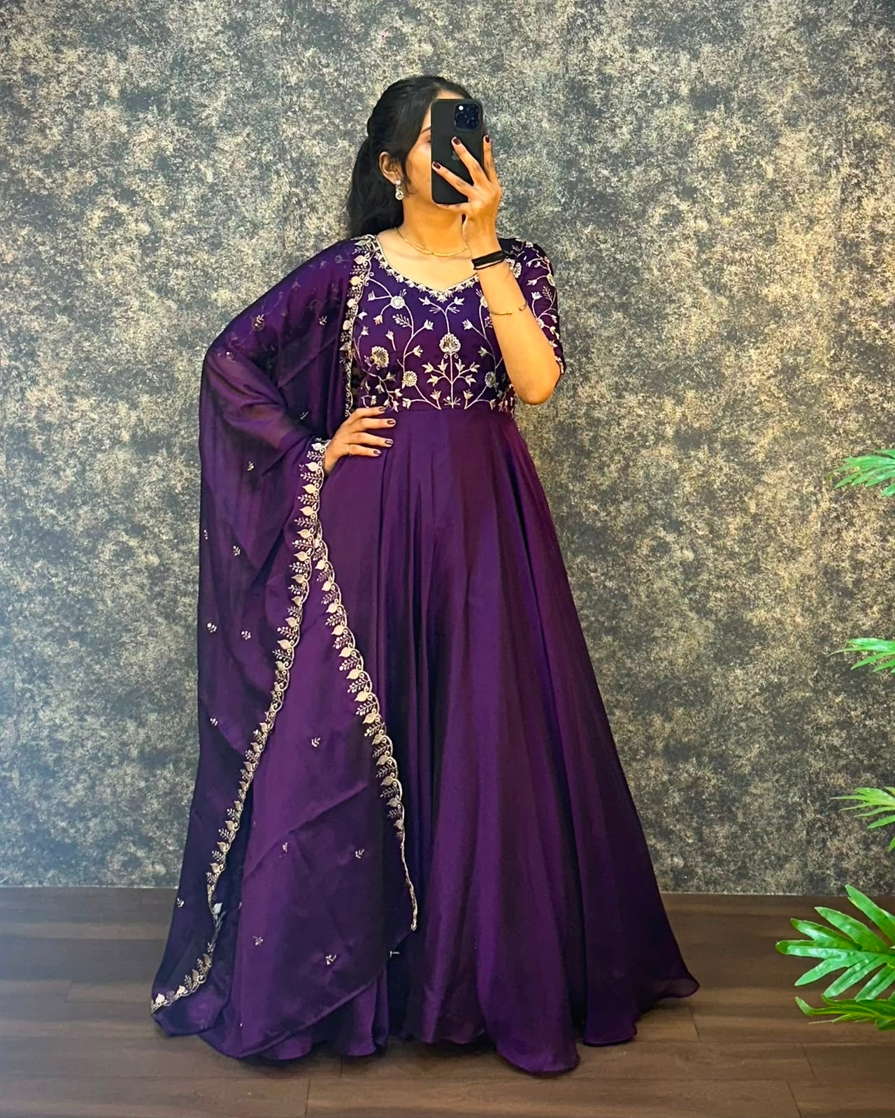 Ambika Silk Embroidered Festival Gown With Duppata
