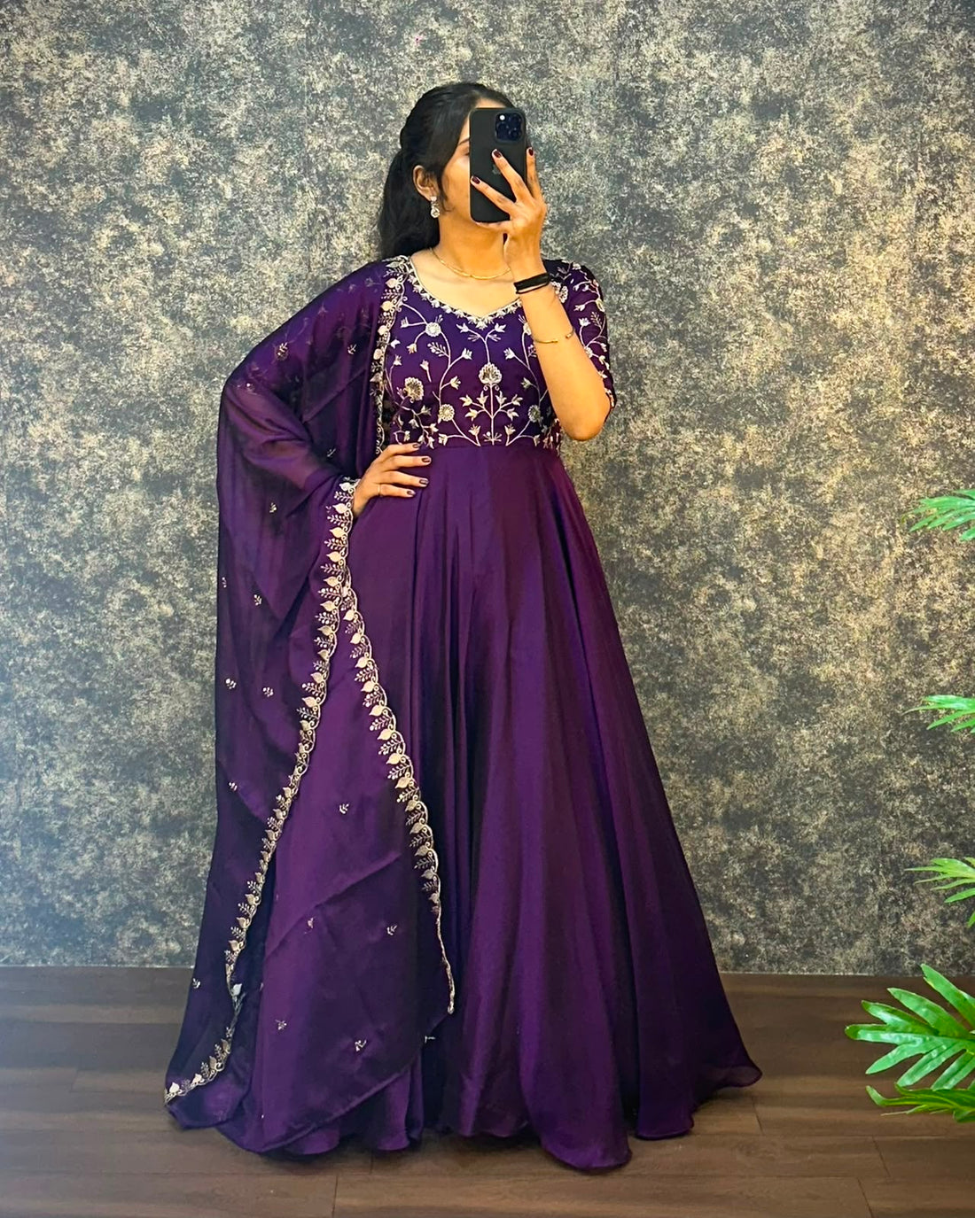 Ambika Silk Embroidered Festival Gown With Duppata