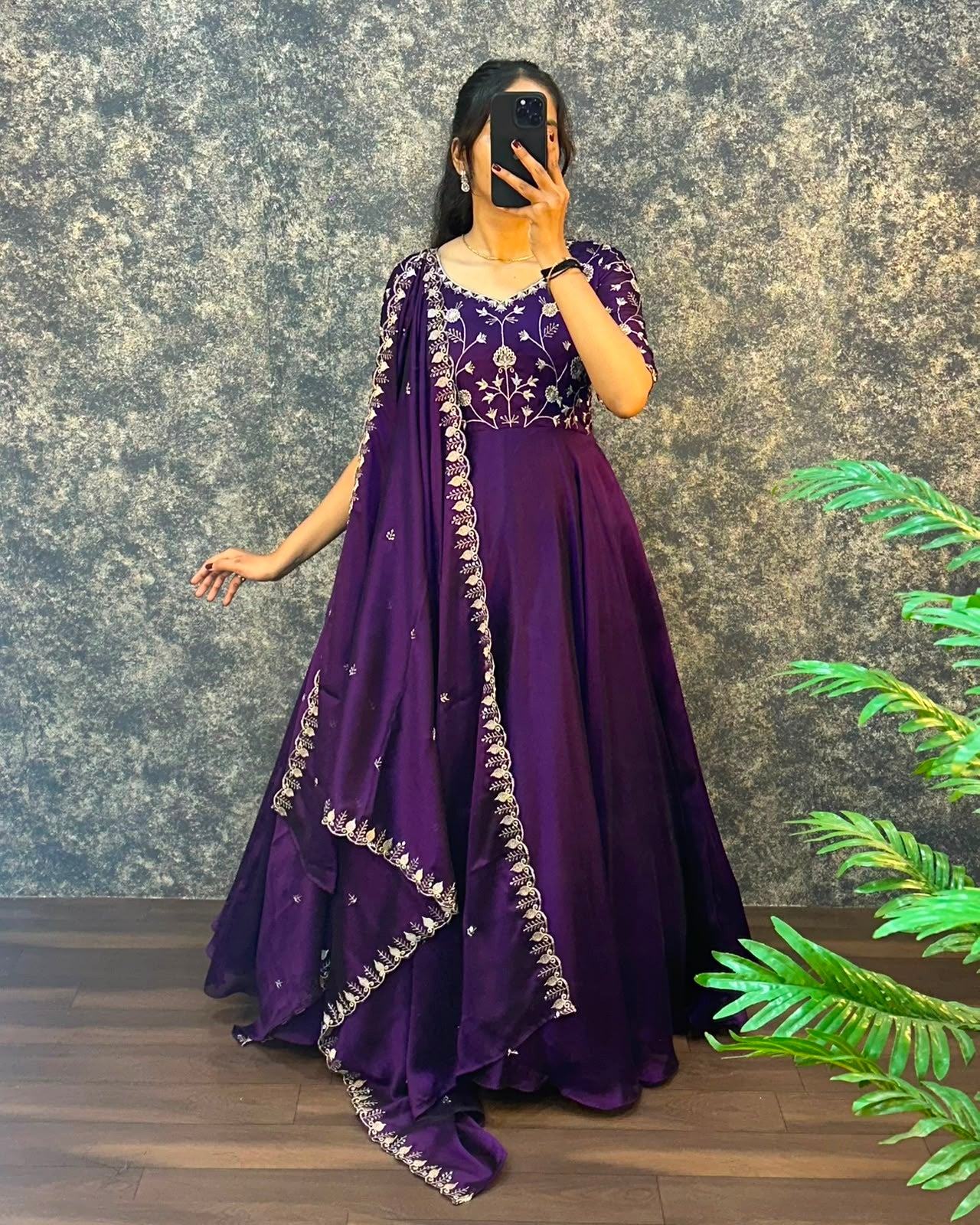 Ambika Silk Embroidered Festival Gown With Duppata
