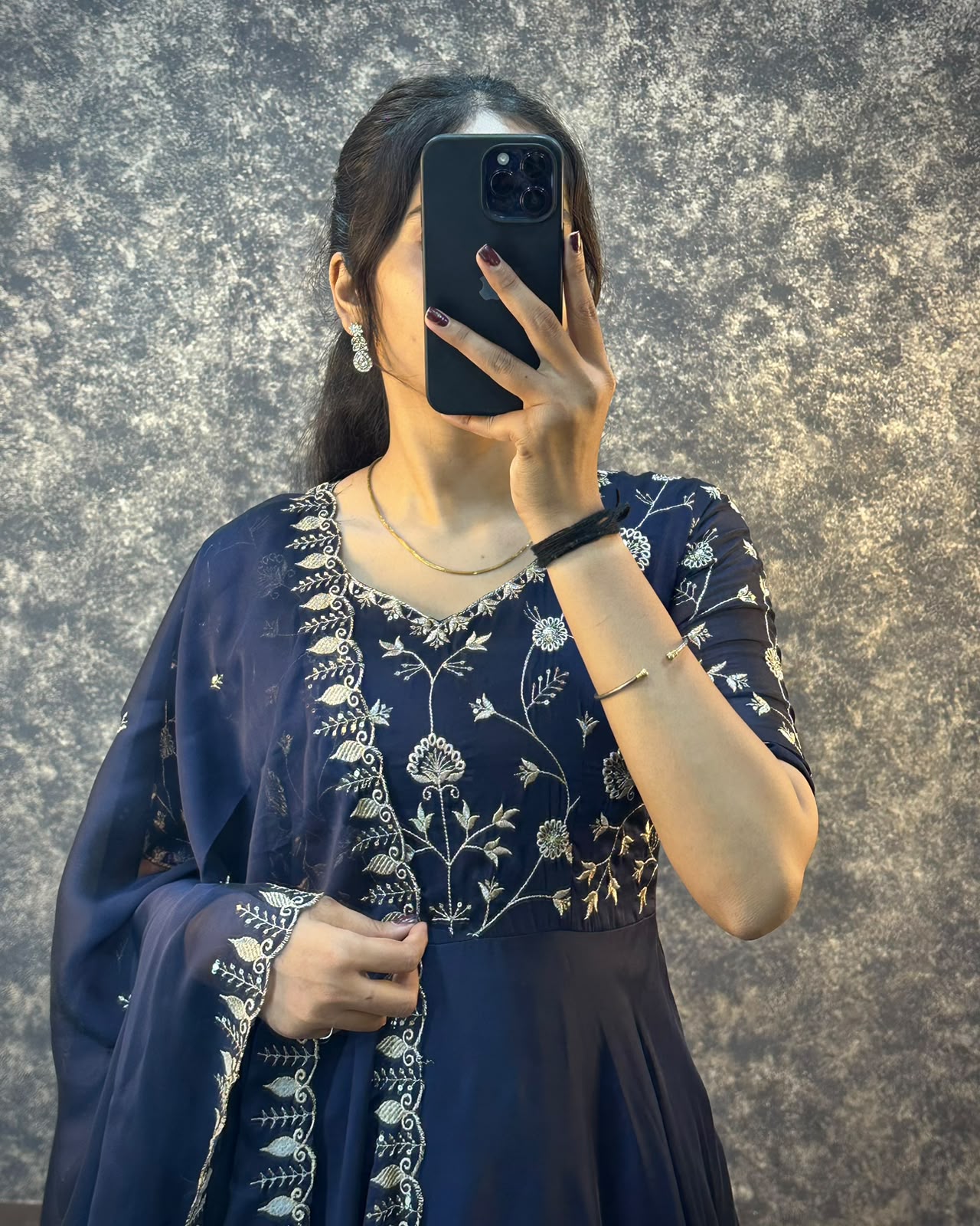 Ambika Silk Embroidered Festival Gown With Duppata