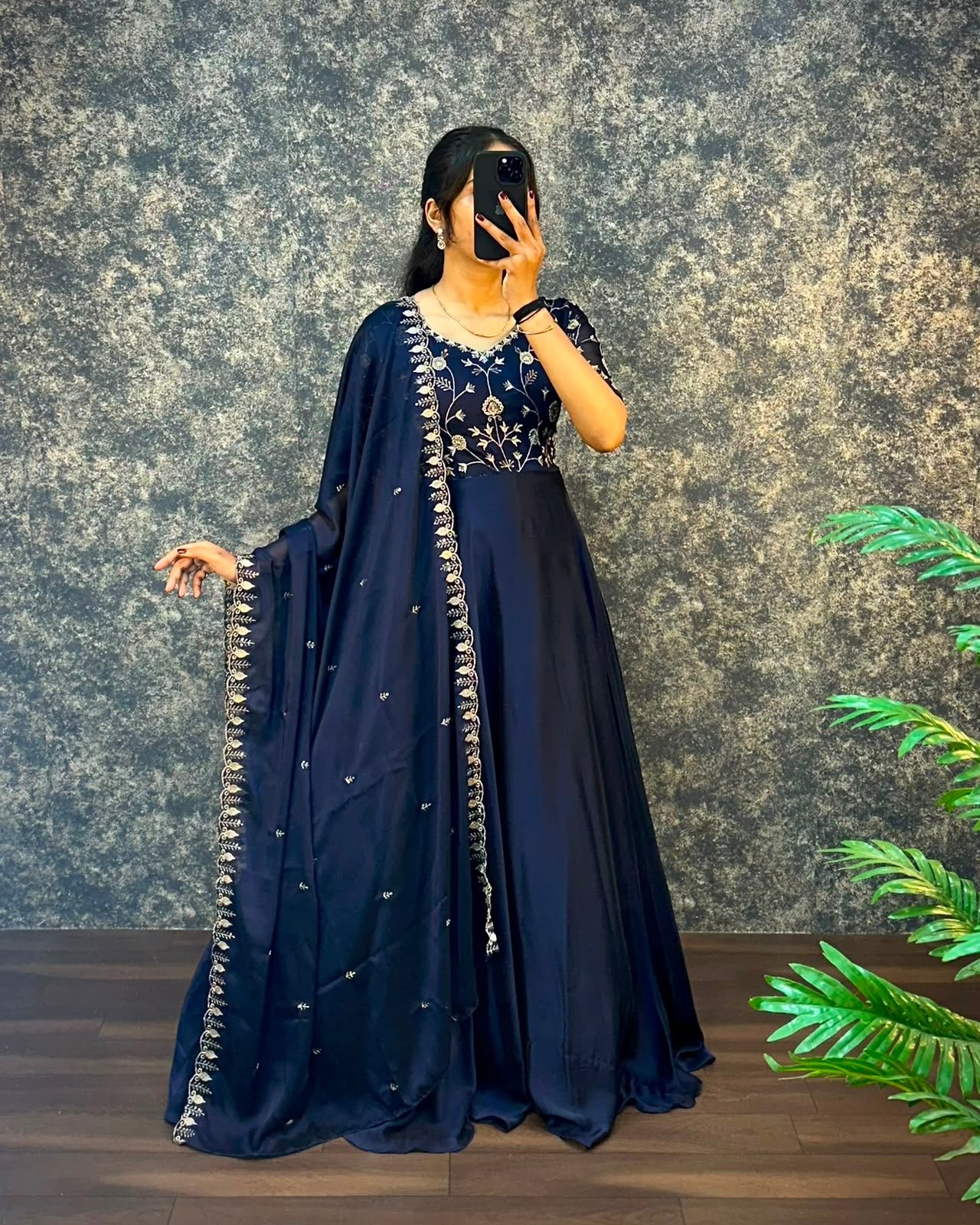 Ambika Silk Embroidered Festival Gown With Duppata