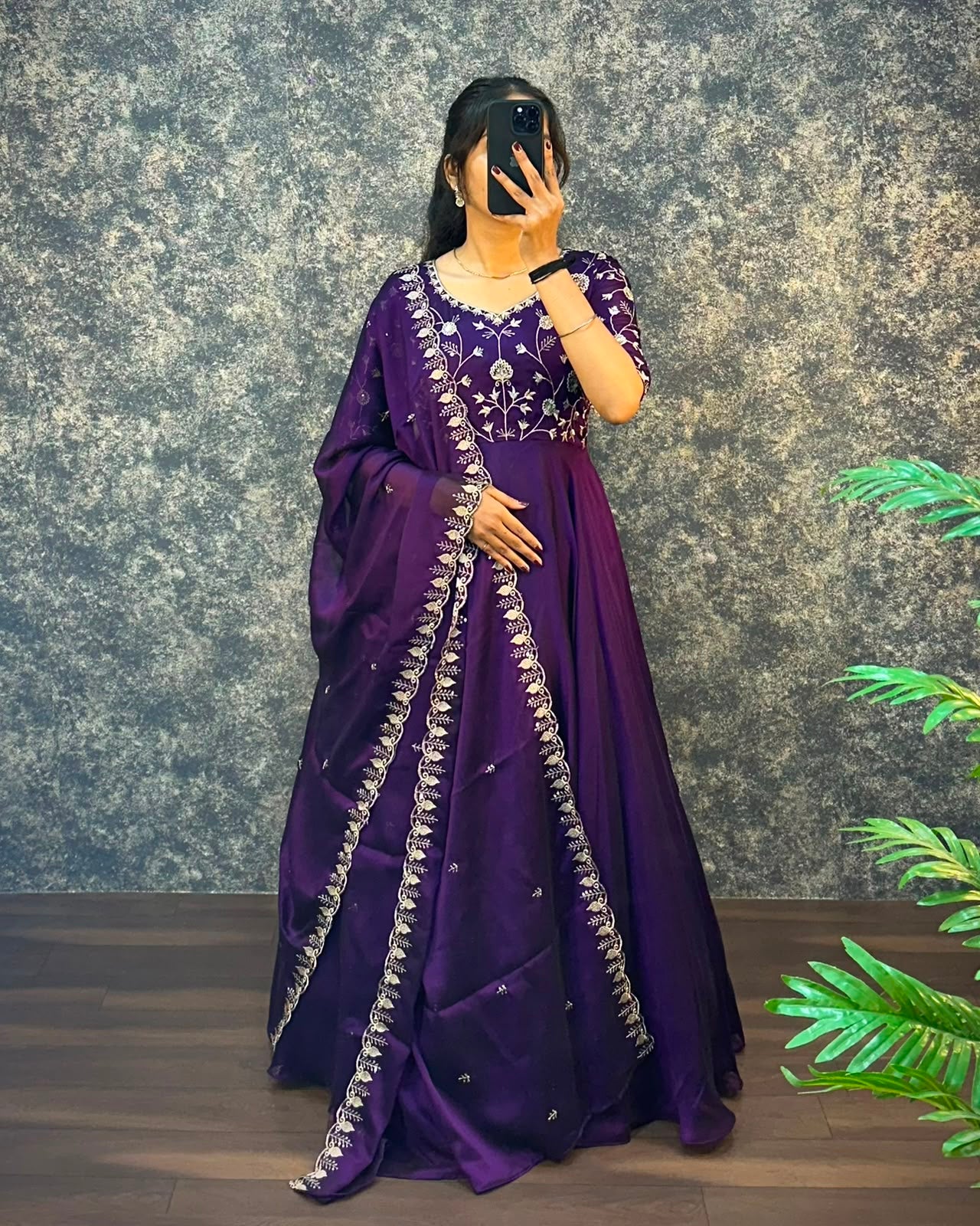 Ambika Silk Embroidered Festival Gown With Duppata