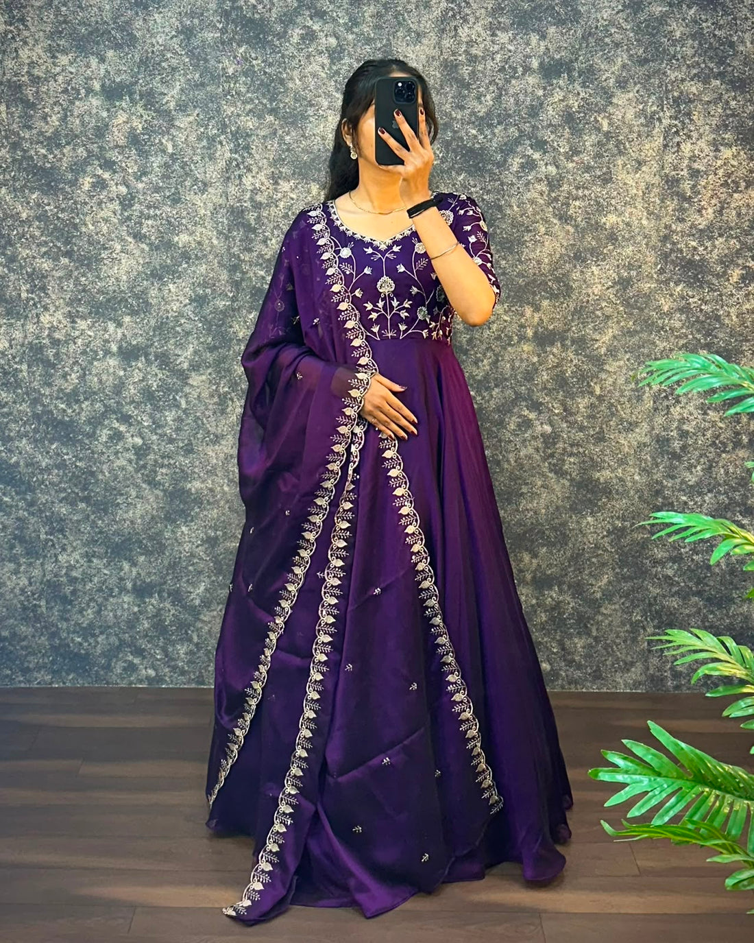 Ambika Silk Embroidered Festival Gown With Duppata