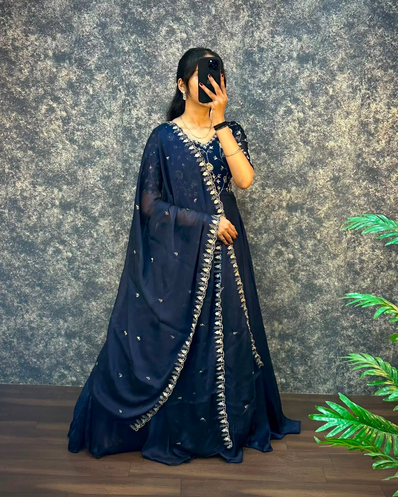 Ambika Silk Embroidered Festival Gown With Duppata