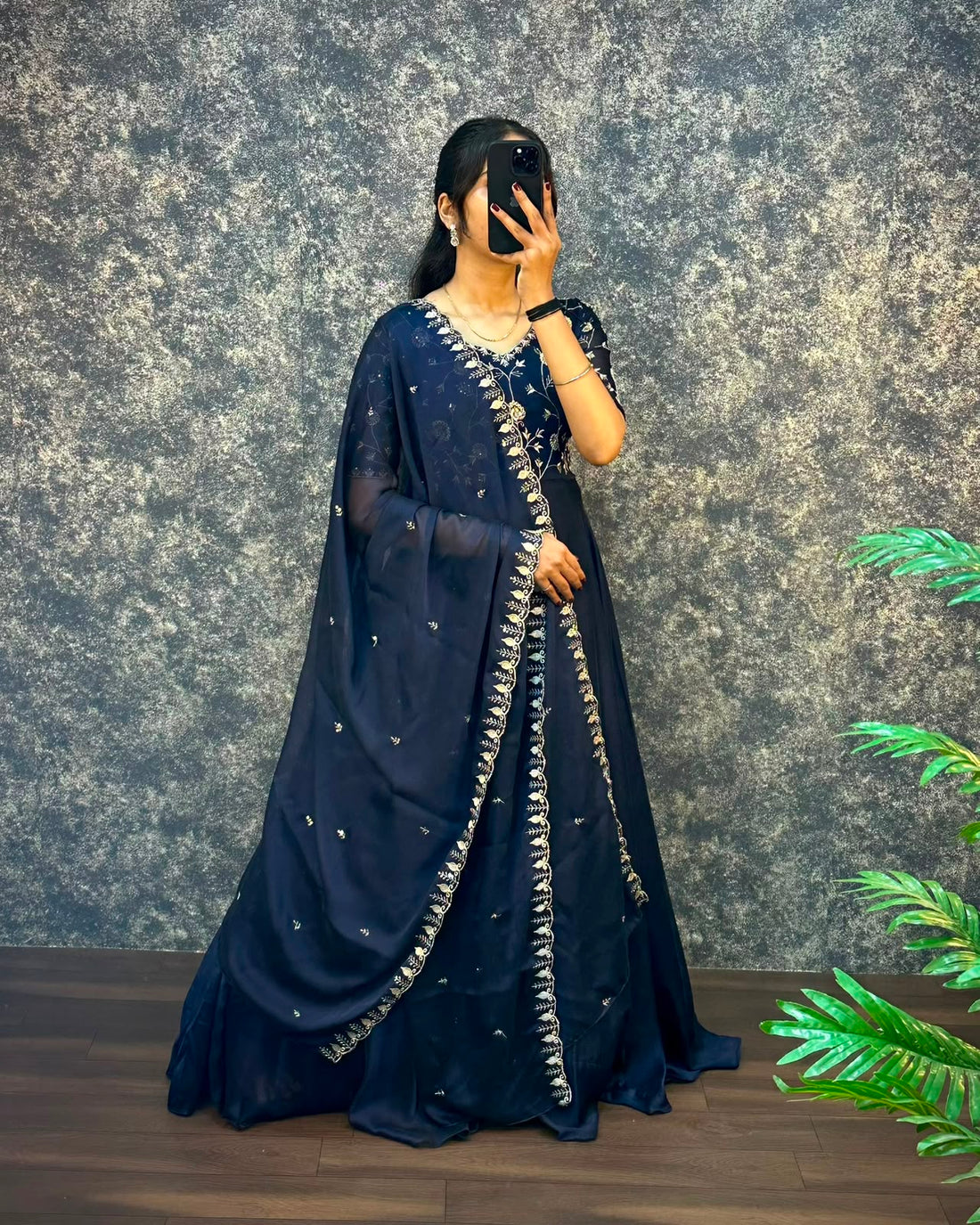 Ambika Silk Embroidered Festival Gown With Duppata