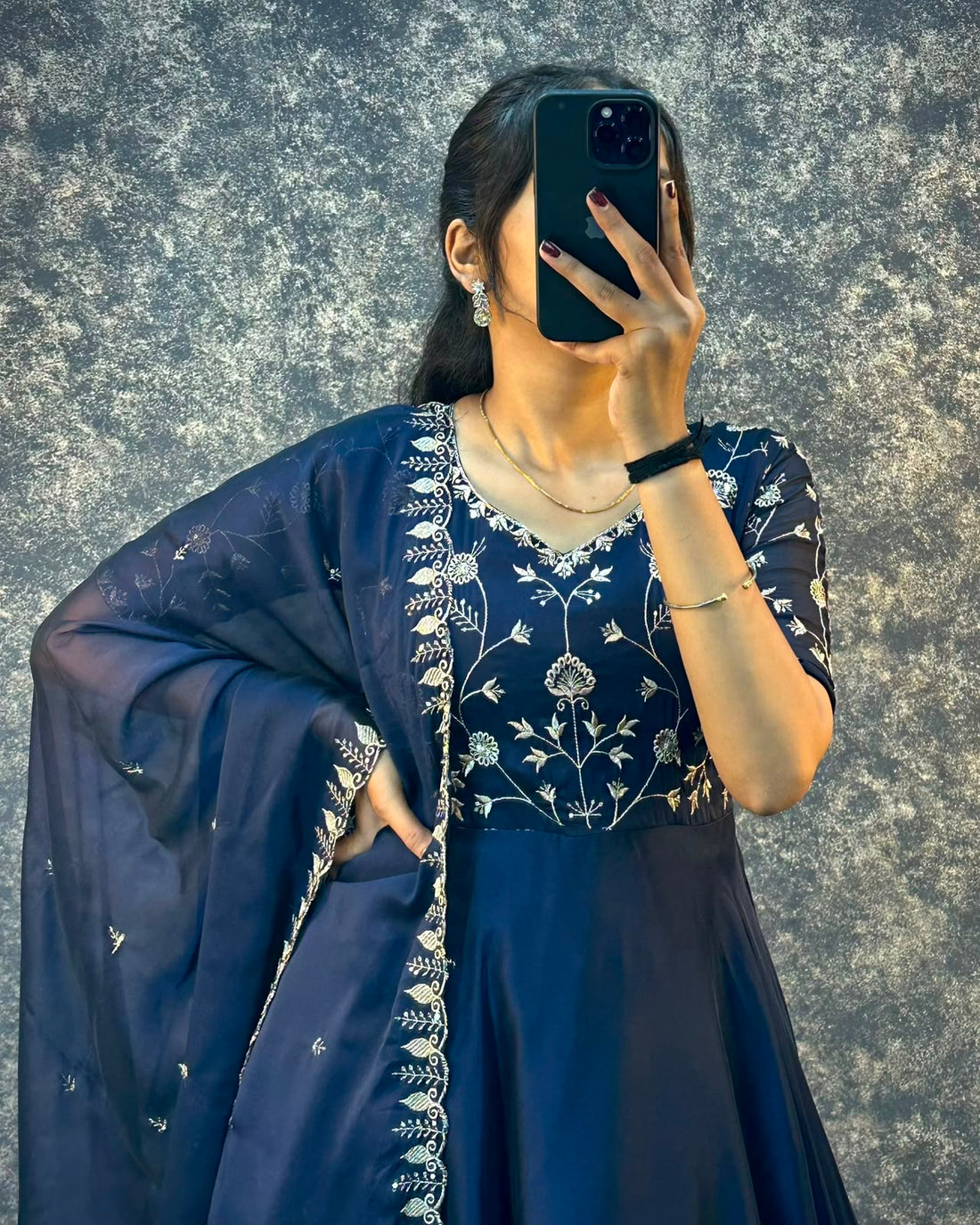 Ambika Silk Embroidered Festival Gown With Duppata