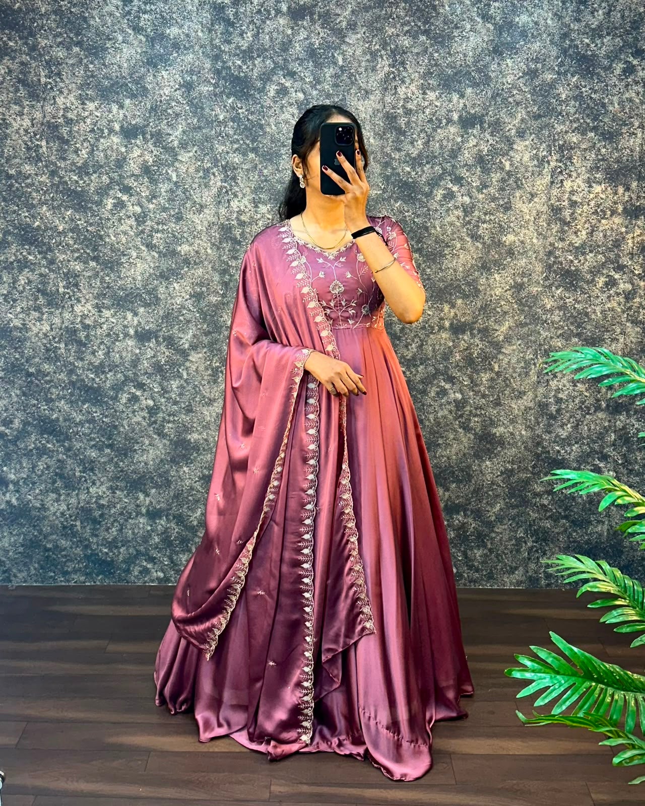 Ambika Silk Embroidered Festival Gown With Duppata