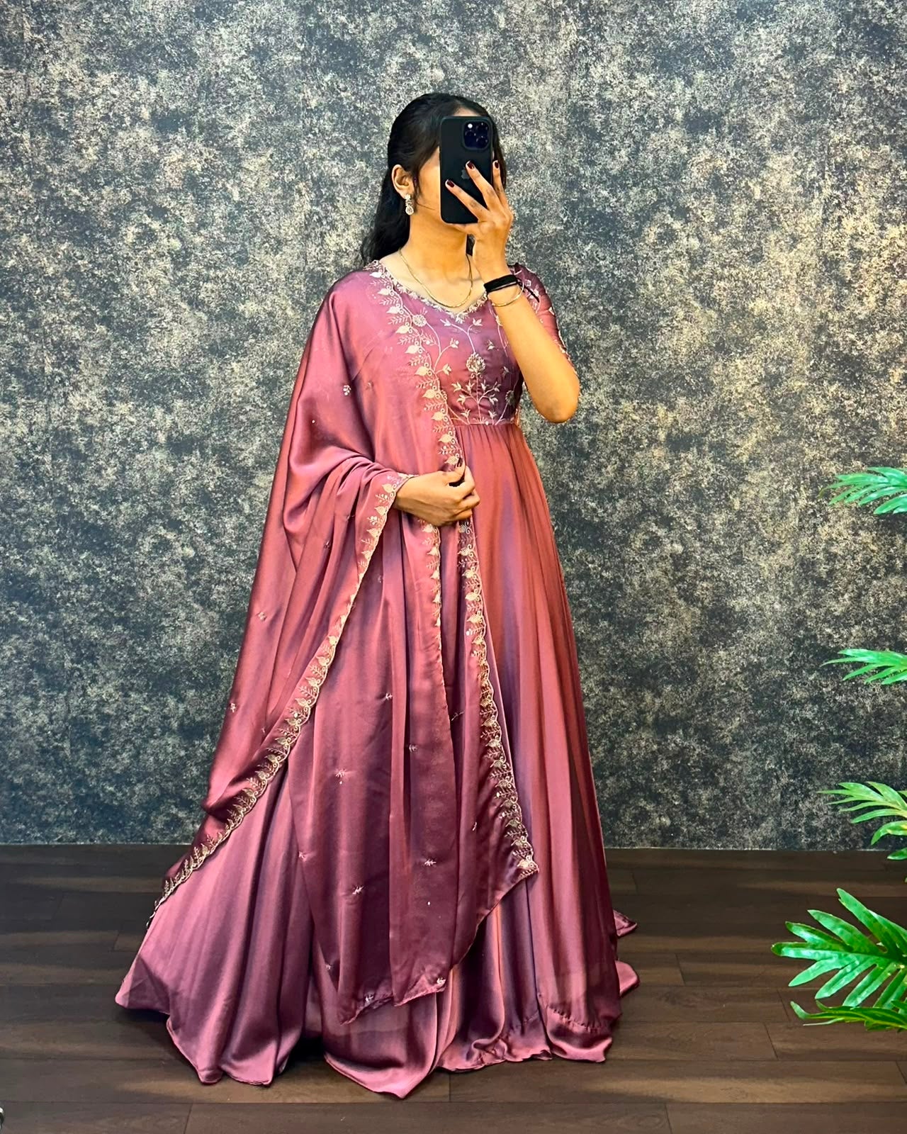 Ambika Silk Embroidered Festival Gown With Duppata