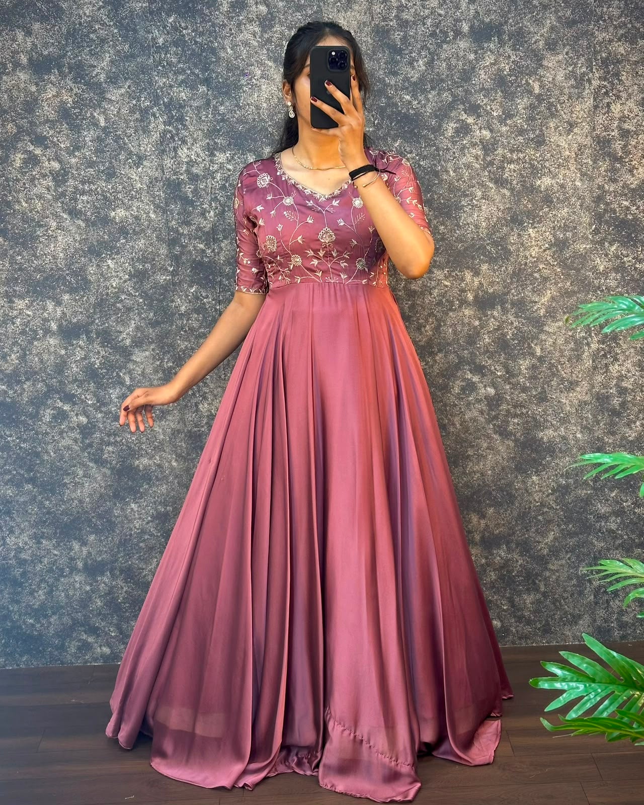 Ambika Silk Embroidered Festival Gown With Duppata