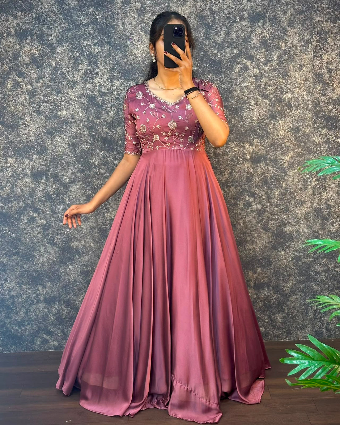 Ambika Silk Embroidered Festival Gown With Duppata