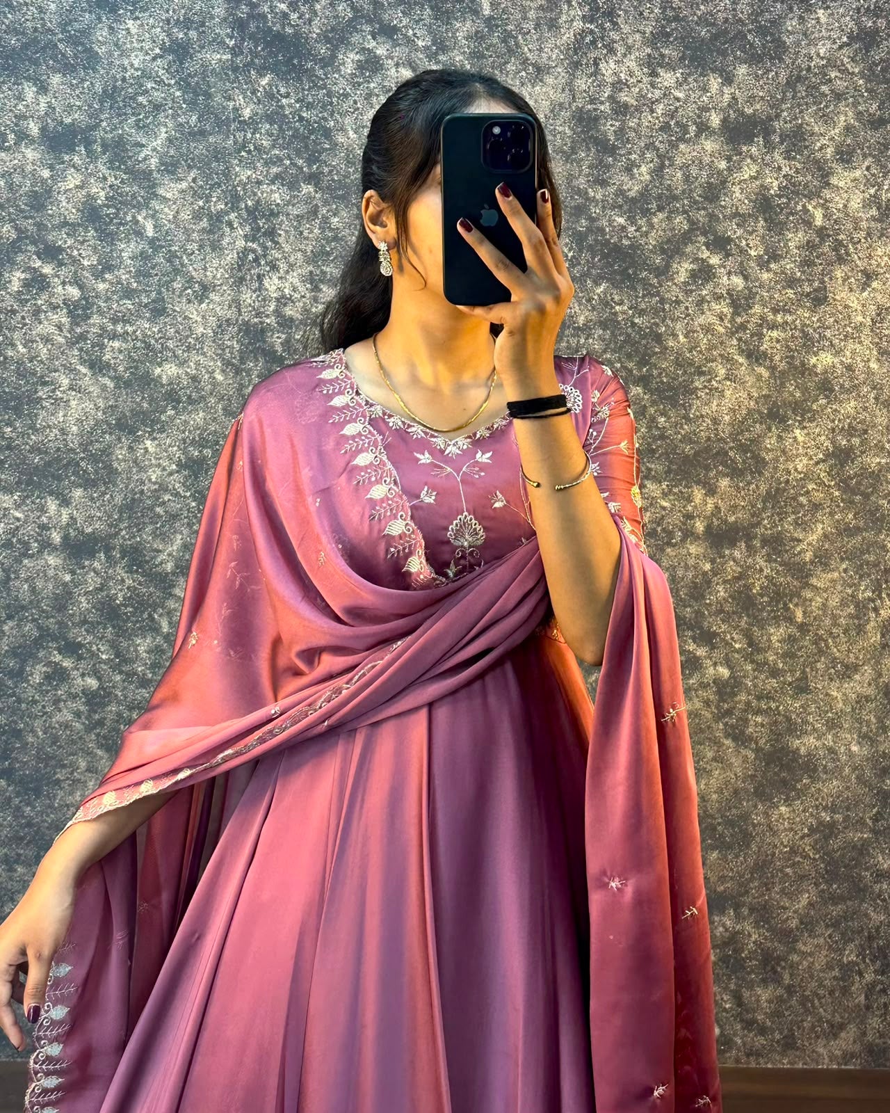 Ambika Silk Embroidered Festival Gown With Duppata