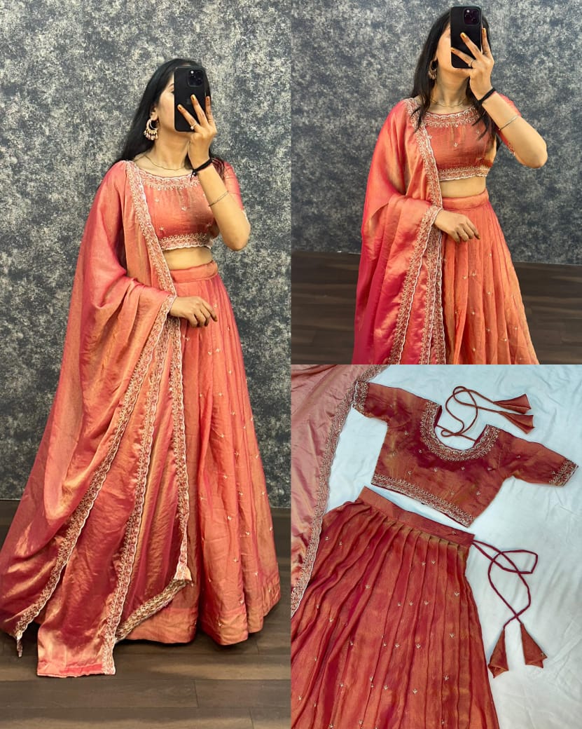 Tissue fabric lehenga
